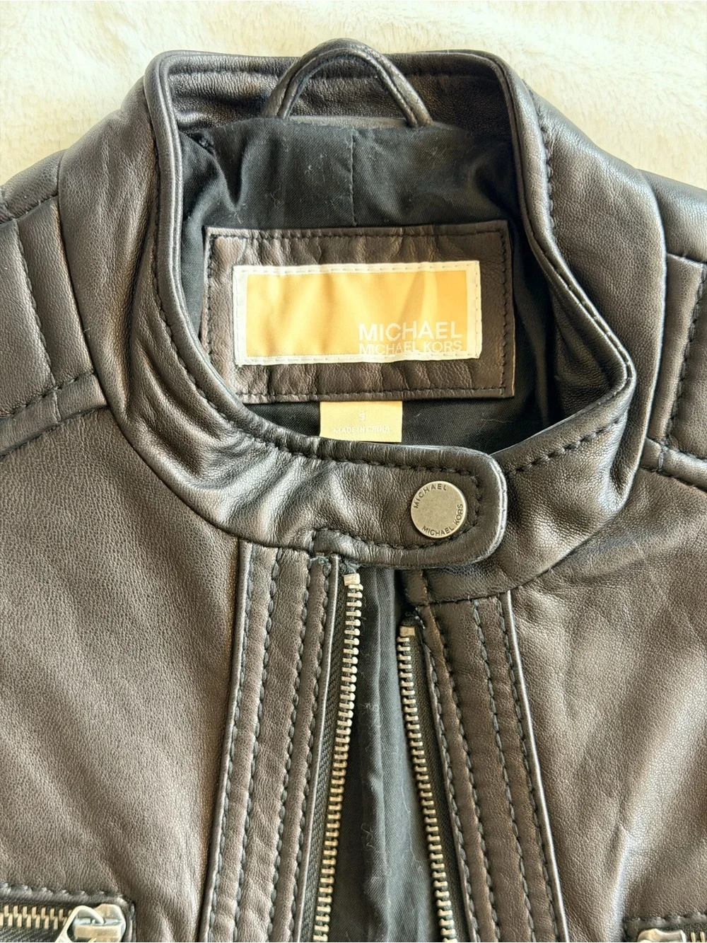 NWT Michael Kors Leather Moto Jacket Black Size Small Quilted Shoulder Buckle